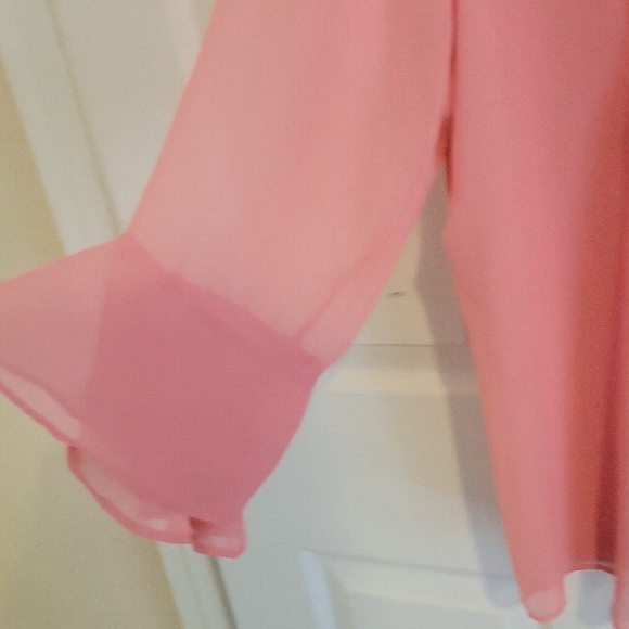 Charter Club SzXL sheer overlay lined sheer angel sleeve peach Pleated Blouse - Picture 3 of 6